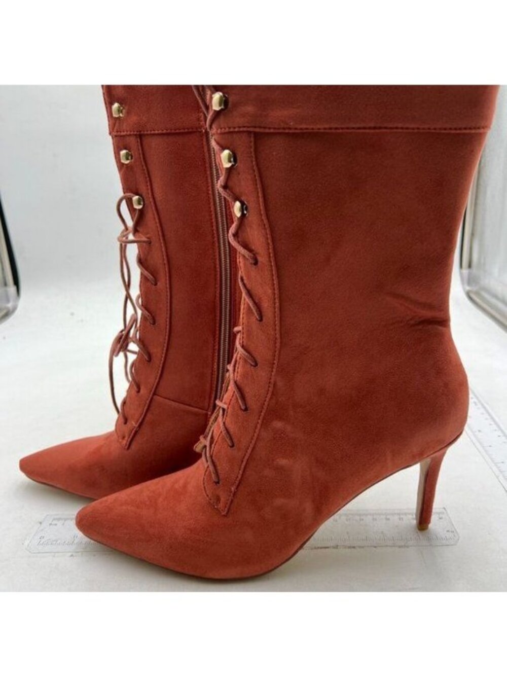 Women's Stiletto High Heels Booties Lace Up Pointed Toe Mid Calf Ankle Boots